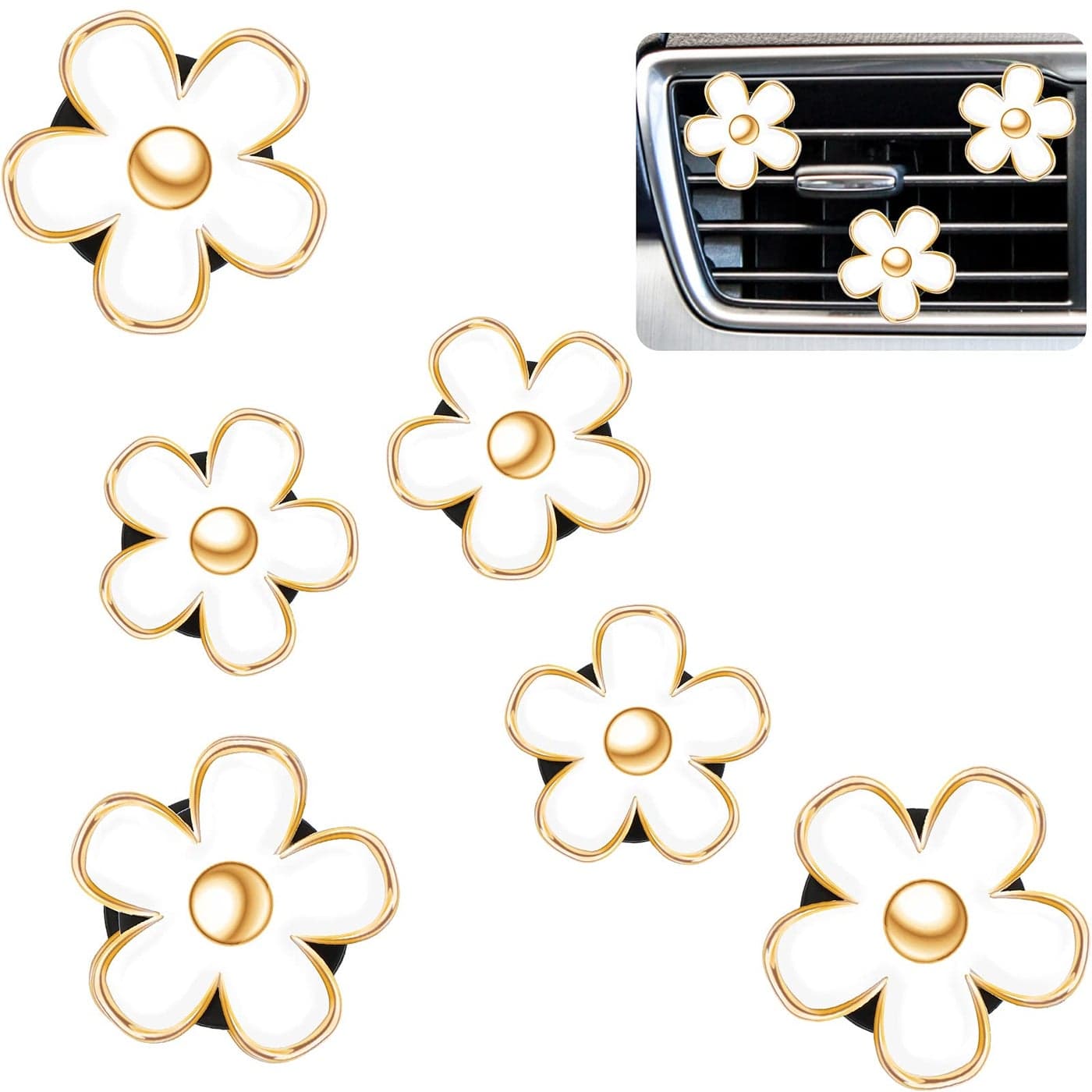 Frienda 6 Pcs Daisy Flower Air Vent Clip Accessories Air Conditioning Outlet Clip Car Air Freshener Dashboard Accessories Charm Car Inter Decor3 cm 33 cmWhite