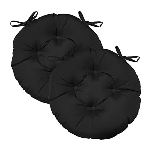GUEGLSA Outdoor Round Tufted Cushions, 15 inch Bistro Chair Cushions with Ties, High UV Resistant Round Chair Pads for Patio Bistro Chairs, Set of 2, Black