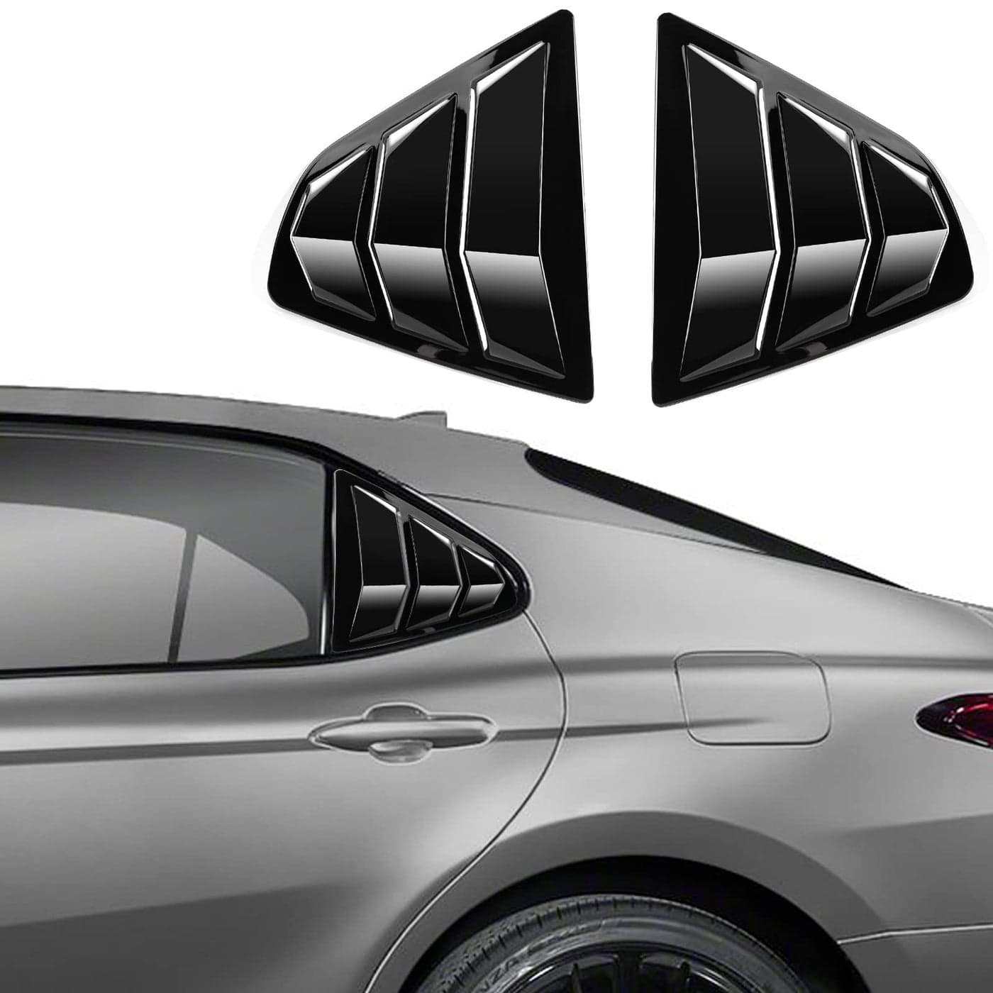 CKE Compatible with Toyota Camry 2024 2023 2022 2021 2020 2019 2018 Accessories Sporty Car Rear Side Window Louvers Air Vent Scoop Shades Cover Trim Blinds Glossy Black Not Fit 2025