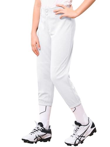 Stelle Girls' Softball Pants Youth Kids Baseball Pants Fastpitch Pants with Pockets Boys Tee Ball (White, S)