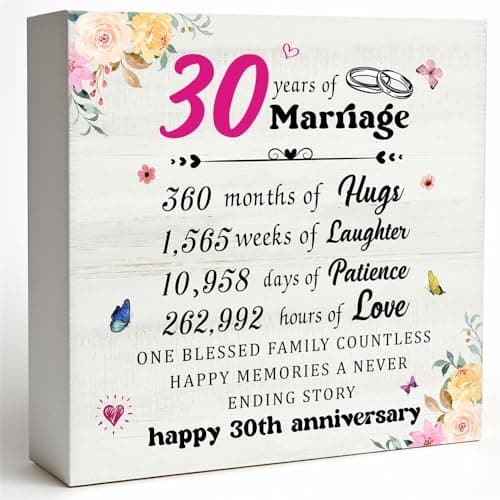 DMADNF 30 Year Anniversary Office Wooden Box Sign Decor Desk Sign, 30 Year Anniversary for Couples, 30th Wedding Anniversary, Keepsake Decoration Wood Box Home Desk Decor10PF019