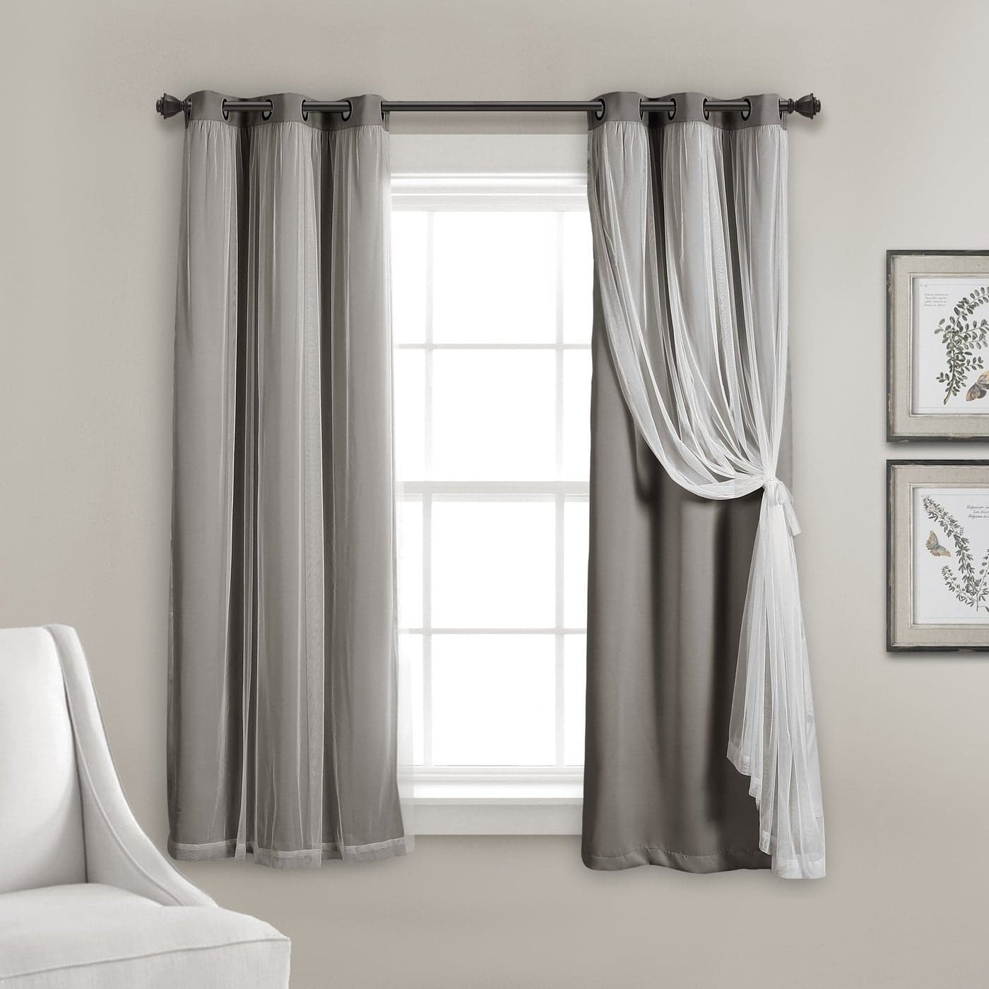 Lush Decor Sheer Grommet Curtains With Insulated Blackout Lining Window Curtain Panels Pair 38W x 63L Dark Gray Curtain With Sheer Overlay Elegant Blackout Curtains for Bedroom