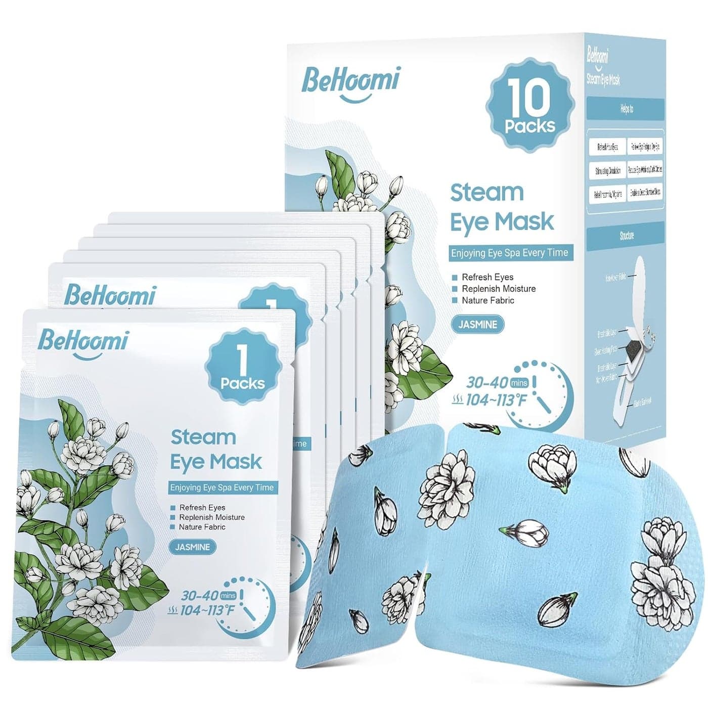 Steam Eye Mask 10 Packs Heated Eye Mask Self Heating Disposable SPA Warm Compress for Eyes Sleep Mask Soothing Moist Heat Eye Masks Travel Essentials Relaxation Gifts Jasmine Scent