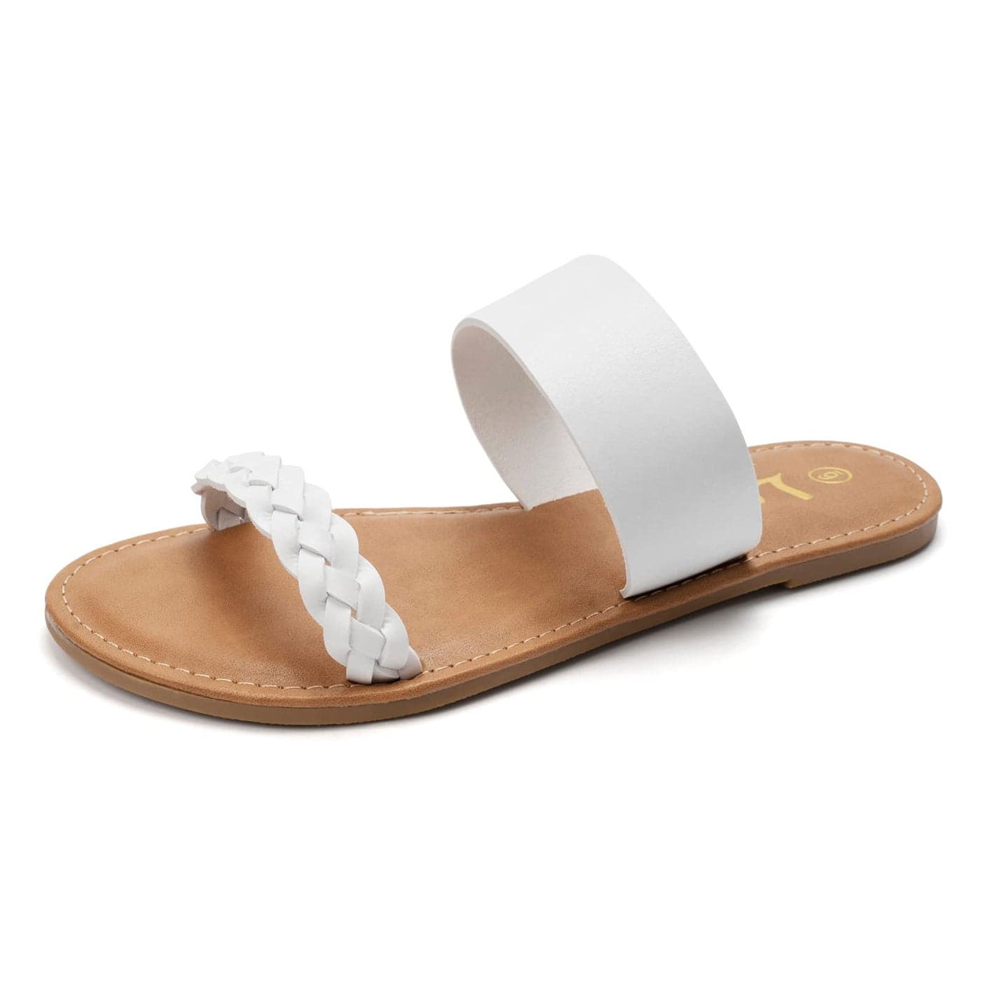 LM Womens Braided Slide Sandals Open Toe Two Strap Slip On Flat Sandals Casual Summer Shoes 8 White