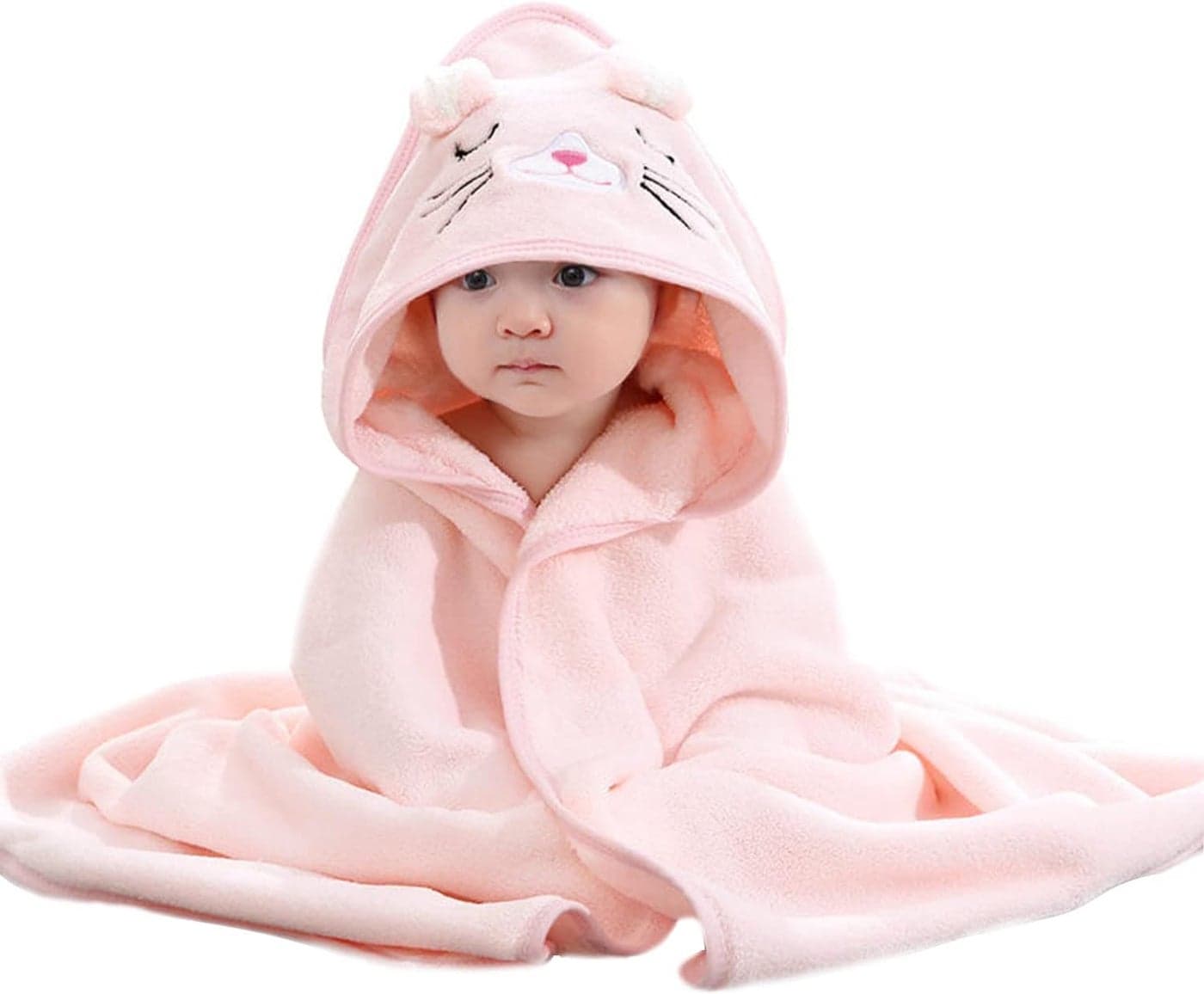 Flannel Fleece Animal Hooded Soft Childrens Hooded Cloak Cartoon Baby Coral Fleece Kids Bath Towel Pink