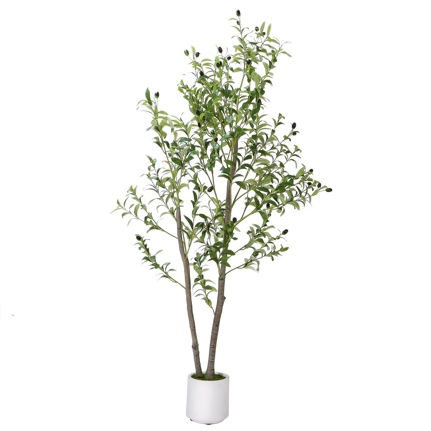 Artificial Olive Tree 5FT Indoor Fake Silk Plant with Realistic Trunk Leaves Fruits and White Planter Faux Potted Tree for Home Decor and Housewarming Gift 1 Pack