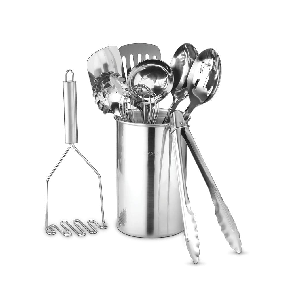 Avador Premium Set of 10 Stainless Steel Kitchen Tool Set with Holder Easy To Clean Space Saving Great for Cooking Baking Prepping