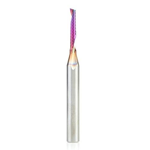 Amana Tool Spektra Coated Solid Carbide CNC Spiral Single O-Flute Router Bit, 51446-K, 1/8 D x 3/4 CH x 1/4 SHK x 2-1/2 Inch L Up-Cut Mirror Finish