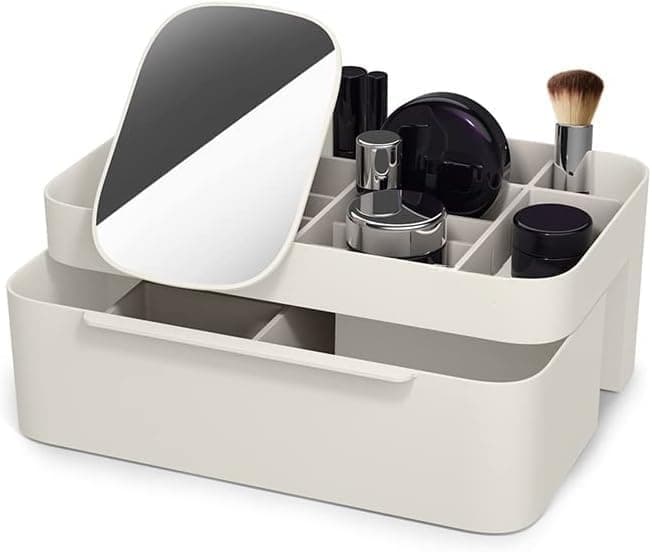 Toriox Cosmetic Storage Box with Removable Mirror Cosmetic Bag Makeup Bag Portable Toiletry Case Travel Cosmetic Case with with Removable Mirror Women Makeup Organizer