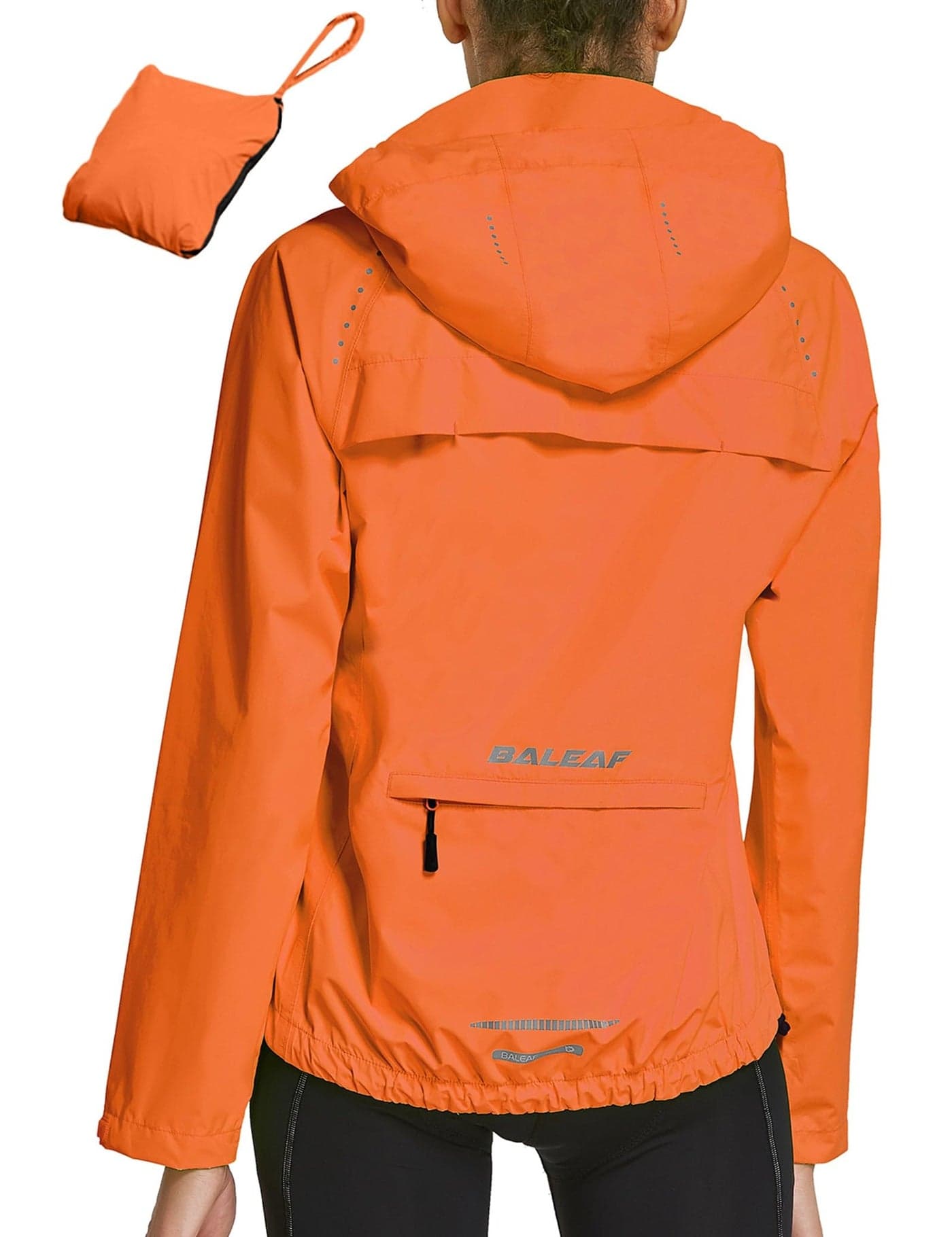 baleaf Womens Rain Jackets Waterproof Windbreaker Running Windproof Lightweight Cycling Jacket Reflective Packable Hooded Orange M