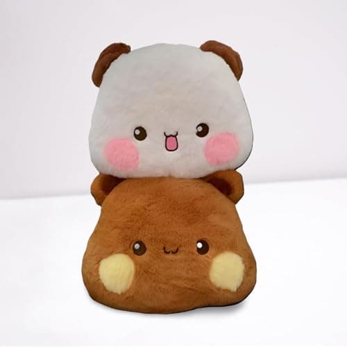 PIKALAX Bubu Dudu Plush Pillow - Bubu & Dudu (Panda & Bear) Design - Cute Rabbit Fur Plush Cushion Ideal Gift for Kids, Boyfriend, Girlfriend, Home Decor, Travel for All Ages (33cm)