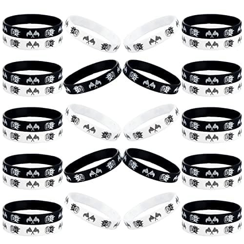 Skylety 36 Pieces Racing Car Party Favors Bracelets Checkered Flag Racing Car Birthday Party Supplies Silicone Black and White Plaid Pattern Wristbands for Sports Events