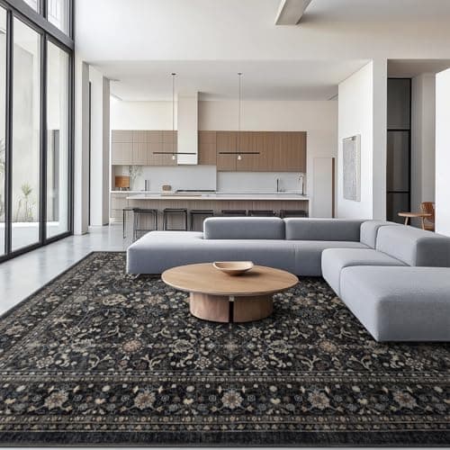 Ruaruarug Area Rug Non Slip Machine Washable Ultra Soft Living Room/Bedroom/Kitchen/Outdoor/Classroom Black Grey, 8'×10'