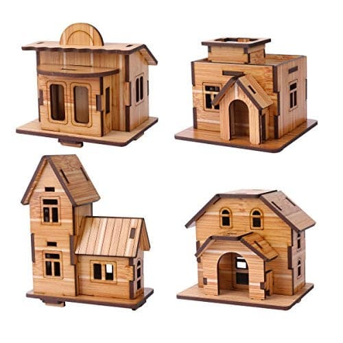 3D Wooden Puzzle Mini DIY Model House Kit Educational Toys Jigsaw Puzzles Gift for Children and Adult