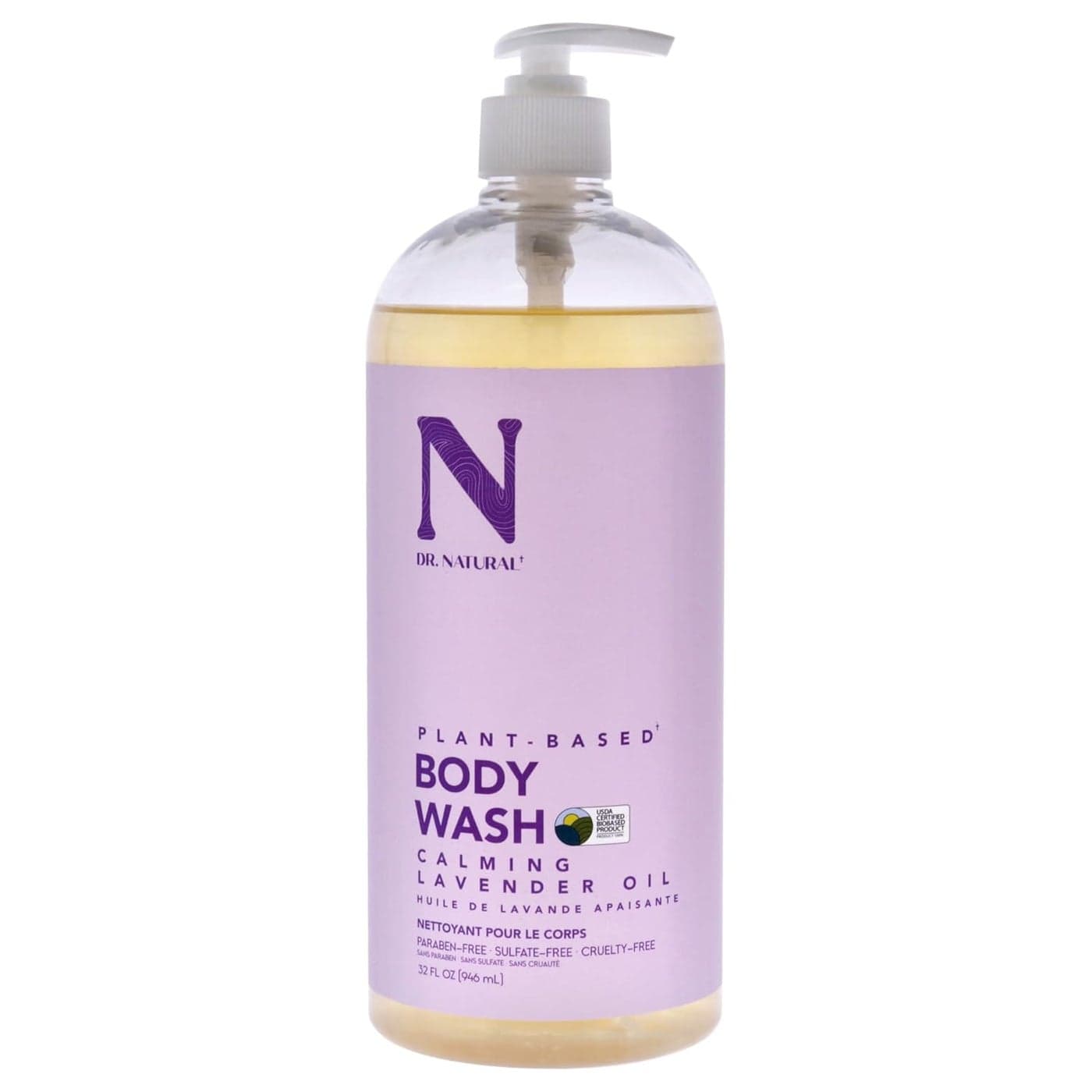 Dr Natural Calming Lavender Oil Body Wash Dry Skin Moisturizing Natural Body Wash with Shea Butter and Coconut Oil For Family and Pets 32 oz