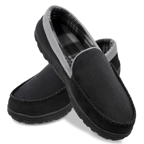 shoeslocker Moccasin Slippers for Men Black Grey Size 11