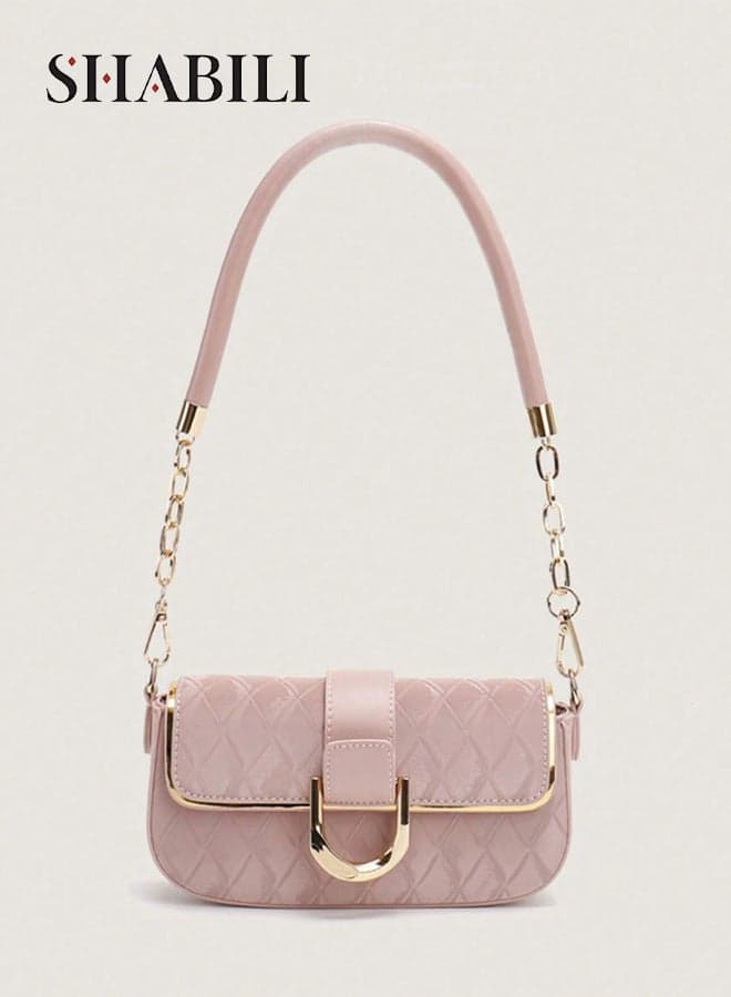 Women Quilted PU Leather Small Bag with Chain Strap Magnetic Buckle Multi-Pocket Design Shoulder Tote, Ladies Cross Bags Clutch for Student Teen Youth Daily Casual Party Travel, Mini Handbag (PINK)