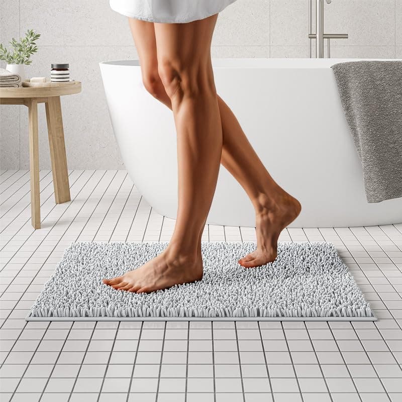 MAYSHINE Plush Shaggy Chenille Bath Mat Extra Soft Super Absorbent NonSlip Bathroom Rug Fluffy Microfiber Area Rug Sets for Bathroom Floor Kitchen Living Room 32x20 White