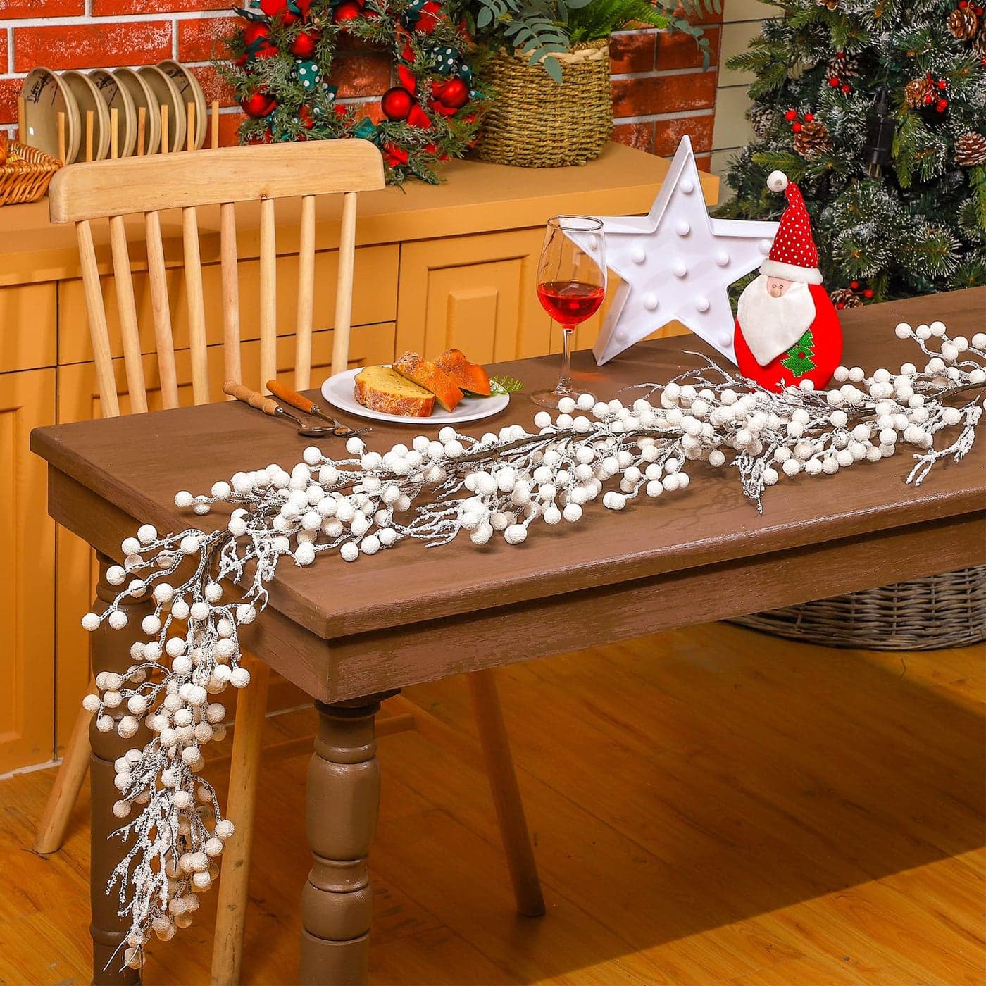 Xinnun 5 ft Christmas Berry Garland Christmas Tree Garland with Frosted Branches and Artificial Snow for Table Stairs Xmas Holiday Fireplace DecorationsWhite Berry1 Piece