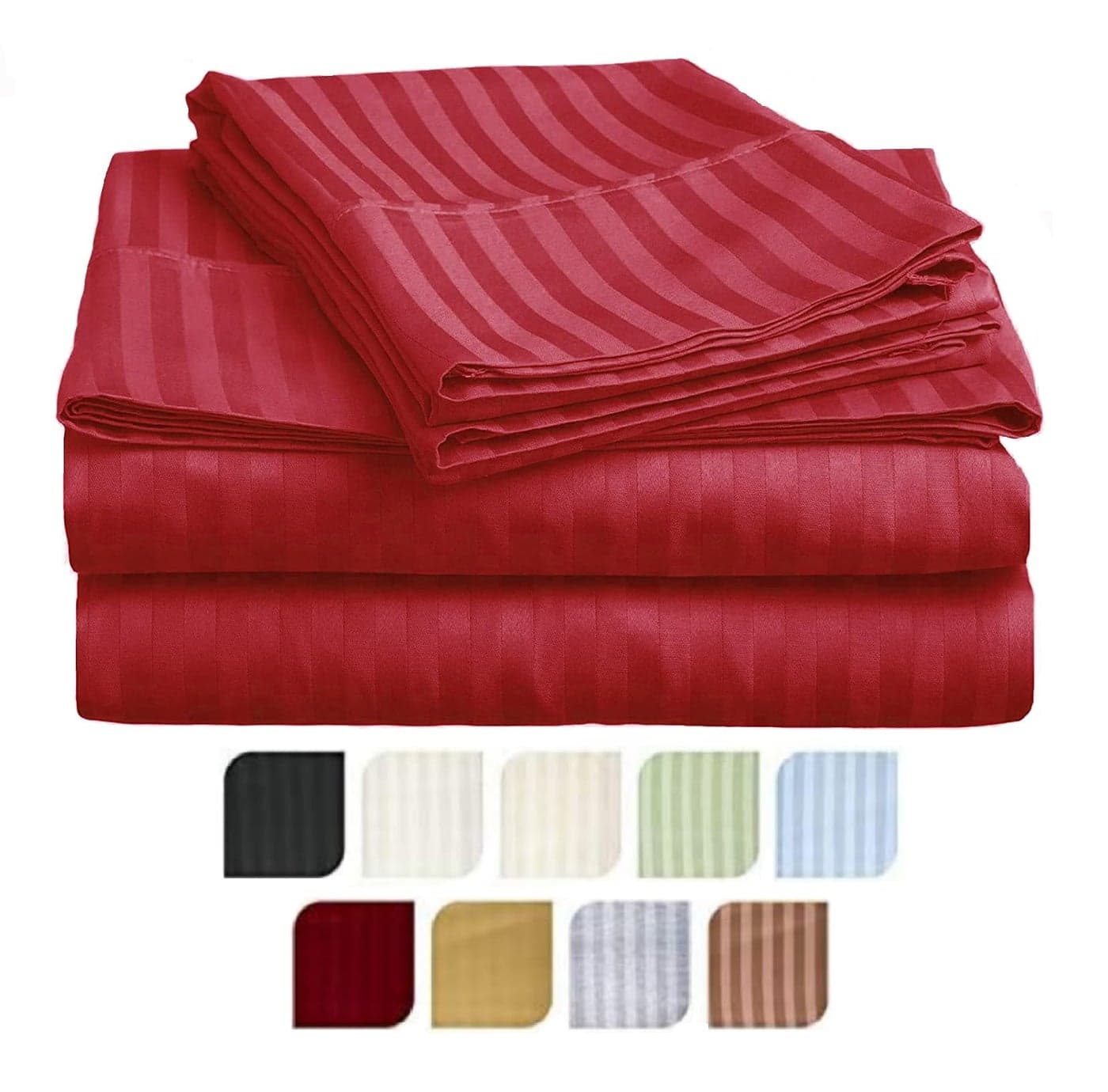 Sofrito Bed Sheet Glace Cotton Striped – 300 TC – Super King (108"x108") – with 2 Pillow Cover | Ideal for Hospitals, Clinics, Hostels, PGs, Hotels & Guest Houses | Crimson Red