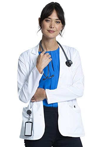 Cherokee Women's Lab Coat 28" Button Up Front Consultation Coat CK451, XXS, White