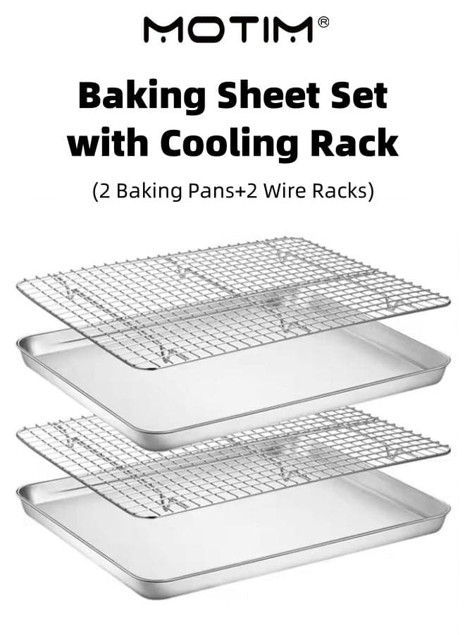 Baking Sheet with Cooling Rack Set(2 Baking Pans+2 Wire Racks) for Oven Cooking Baking Size 315 * 245 * 25cm