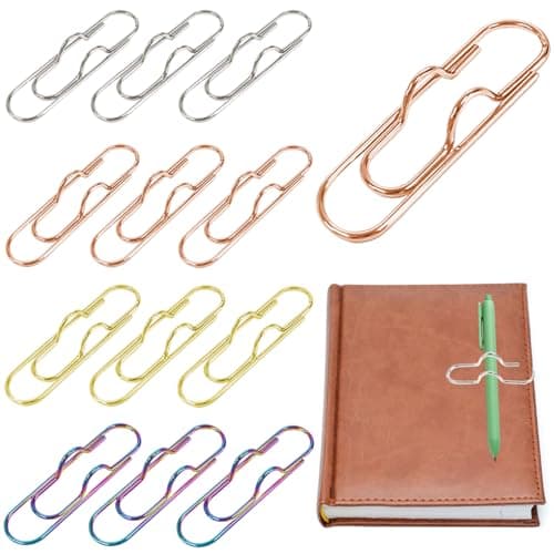 12 Pack Metal Pen Clips, Portable Pen Holders for Notebook Stainless Steel Paper Clip, Pencil Holder Clip for Journals,Calendars, Office School SuppliesSupplies(Gold/Rose/Silver/Iridescent Color)