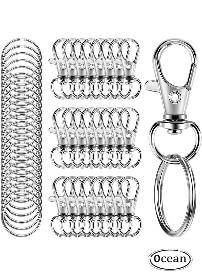 50 PCS Swivel Lanyard Snap Hooks, 25 Pcs Key Chain Clip Hooks and 25 Pcs Key Rings, Lanyard Lobster Claw Clasps for DIY Bags, Jewelry and Craft Making
