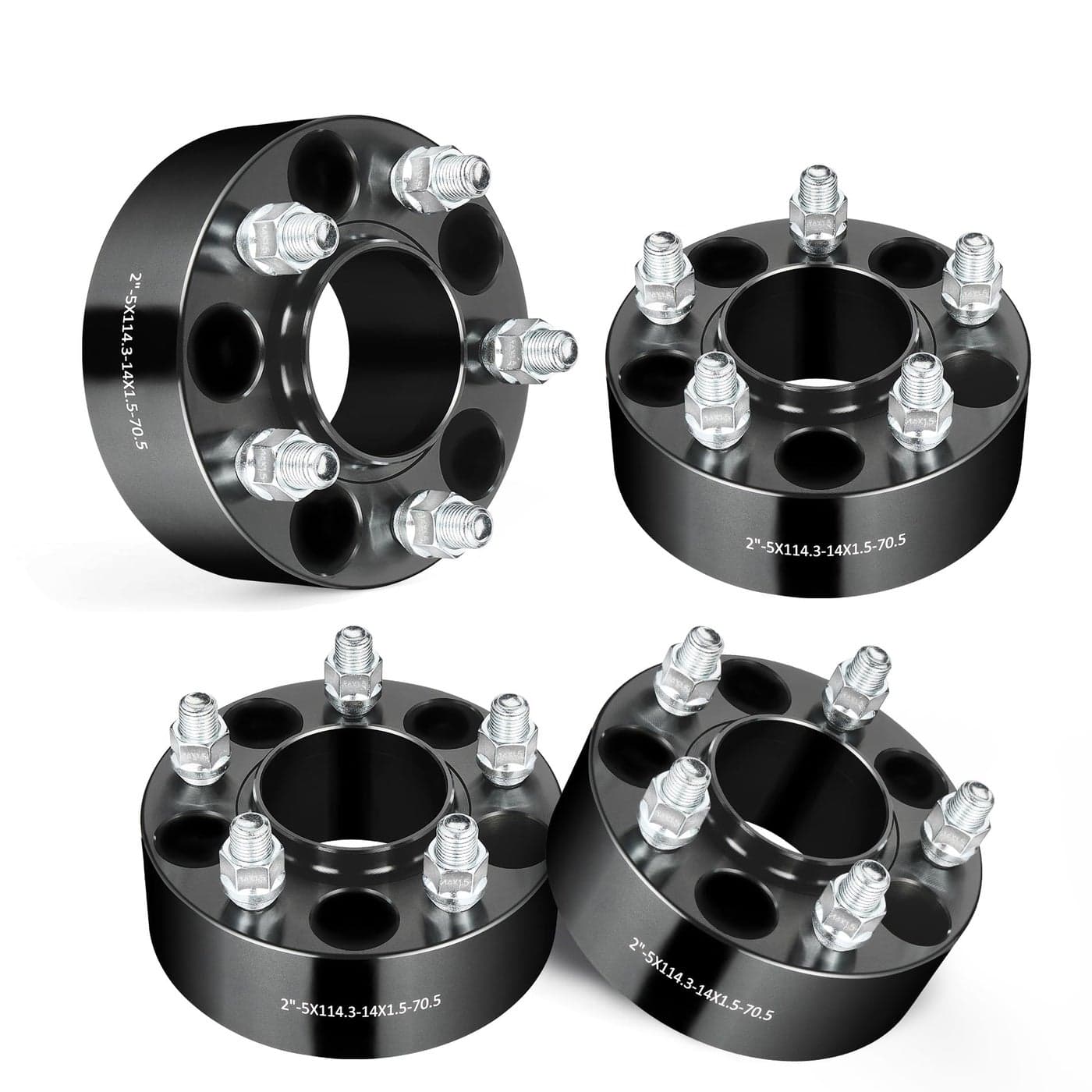 EVIL ENERGY 5x45 Wheel Spacers 2 inch Compatible for Ford Mustang 20152024 5x1143 mm Hubcentric with Lip 5 Lugs 705 mm Hub Bore M14x15 Studs Black