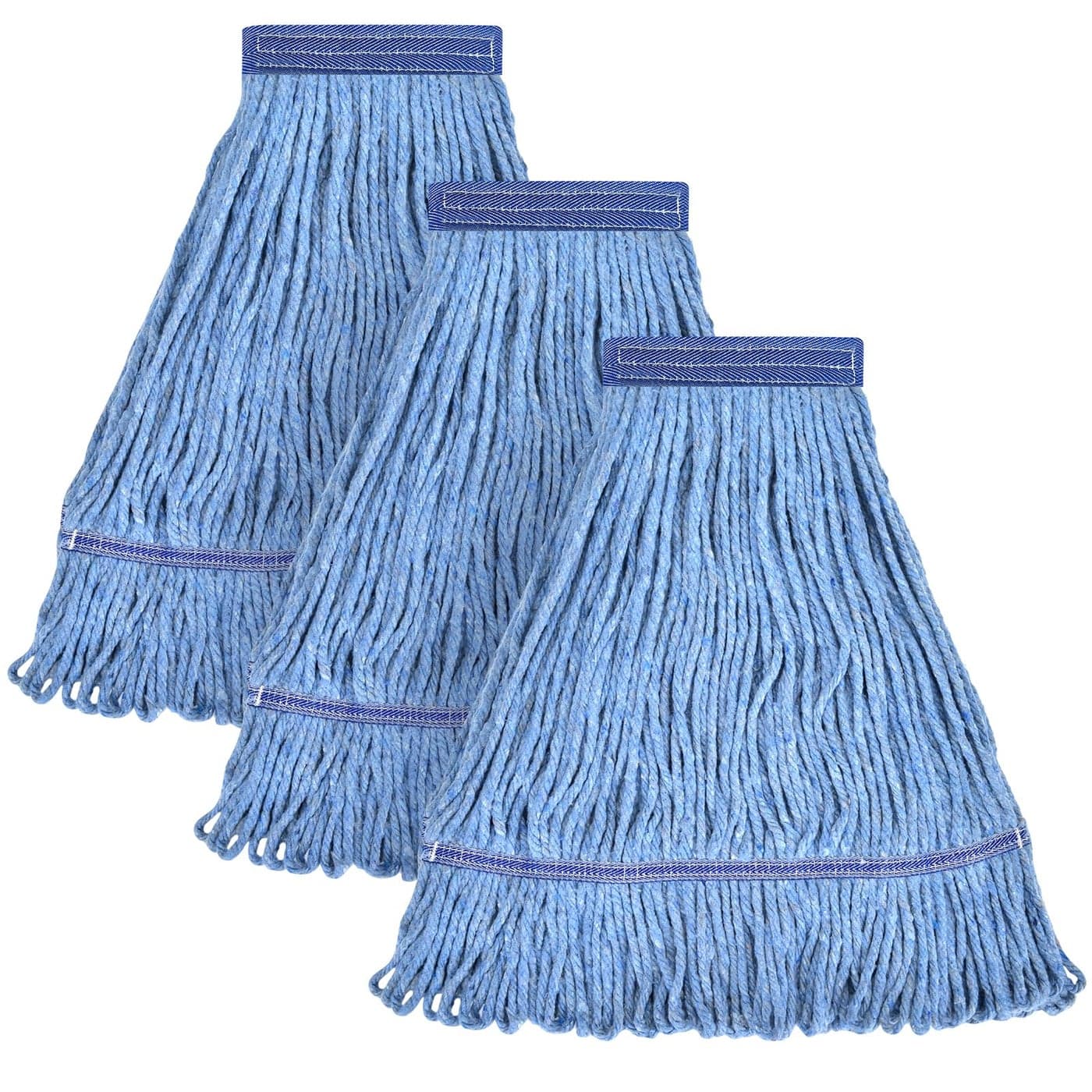 MATTHEW CLEANING Heavy Duty Mop Head Commercial Replacement for General and Floor Cleaning Wet Industrial Blue Cotton Looped End String Head Refill Pack of 3 Blue