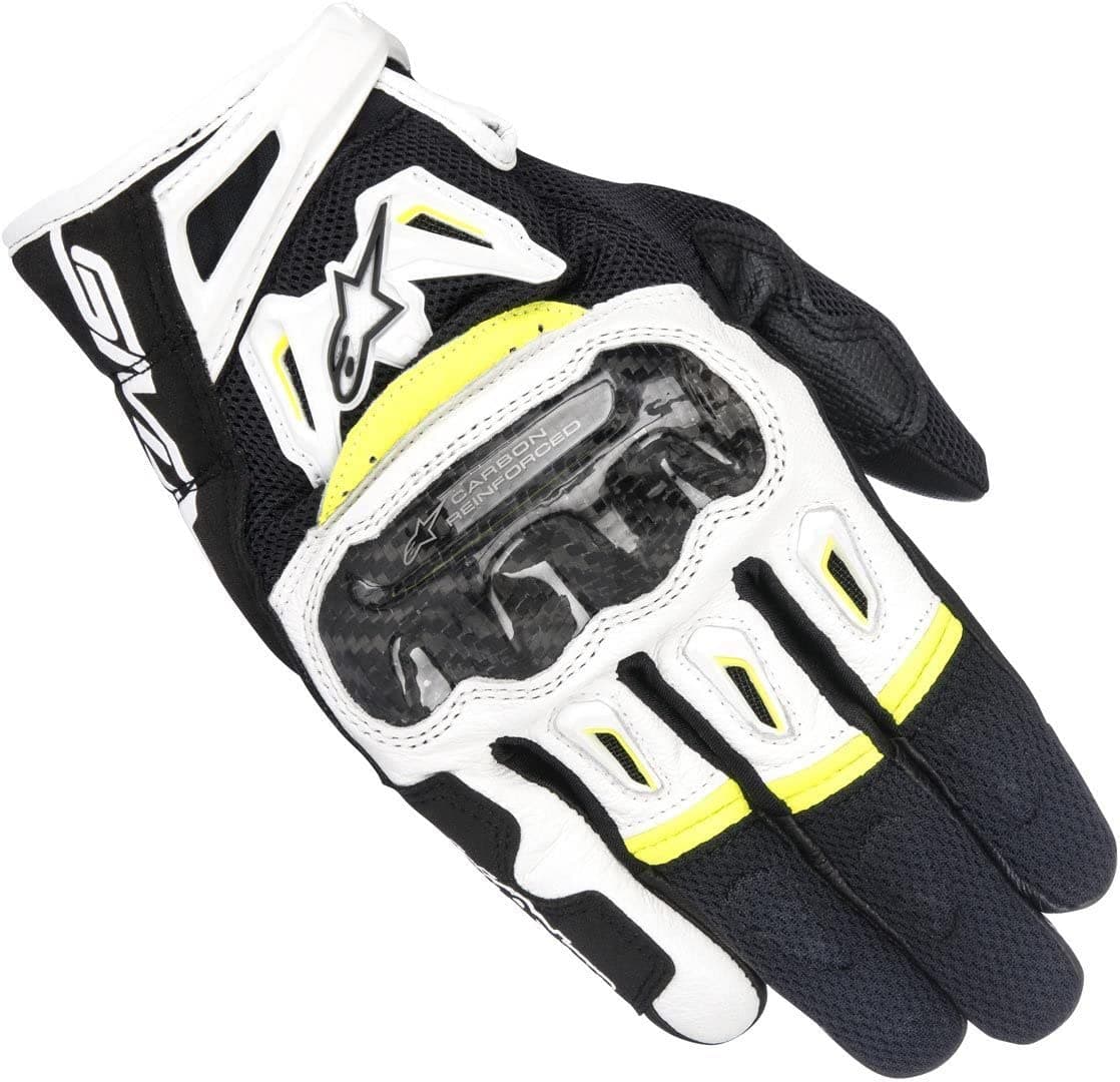 Alpinestars SMX-2 Air Carbon V2 Gloves - Black, Full-Grain Leather & 3D Mesh, Carbon Knuckle Protection, Touchscreen Compatible, Pre-Curved Design