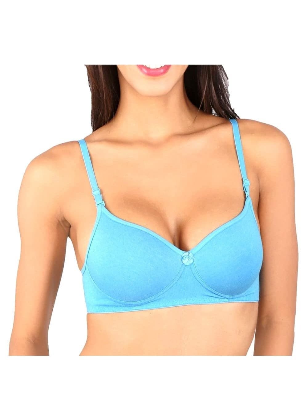 Love Bell Women's Everyday Padded Bra - Full Coverage - Premium Cotton - Lovebell Woman Wirefree T-shirt Bra (C, Ice Blue, 34-C)