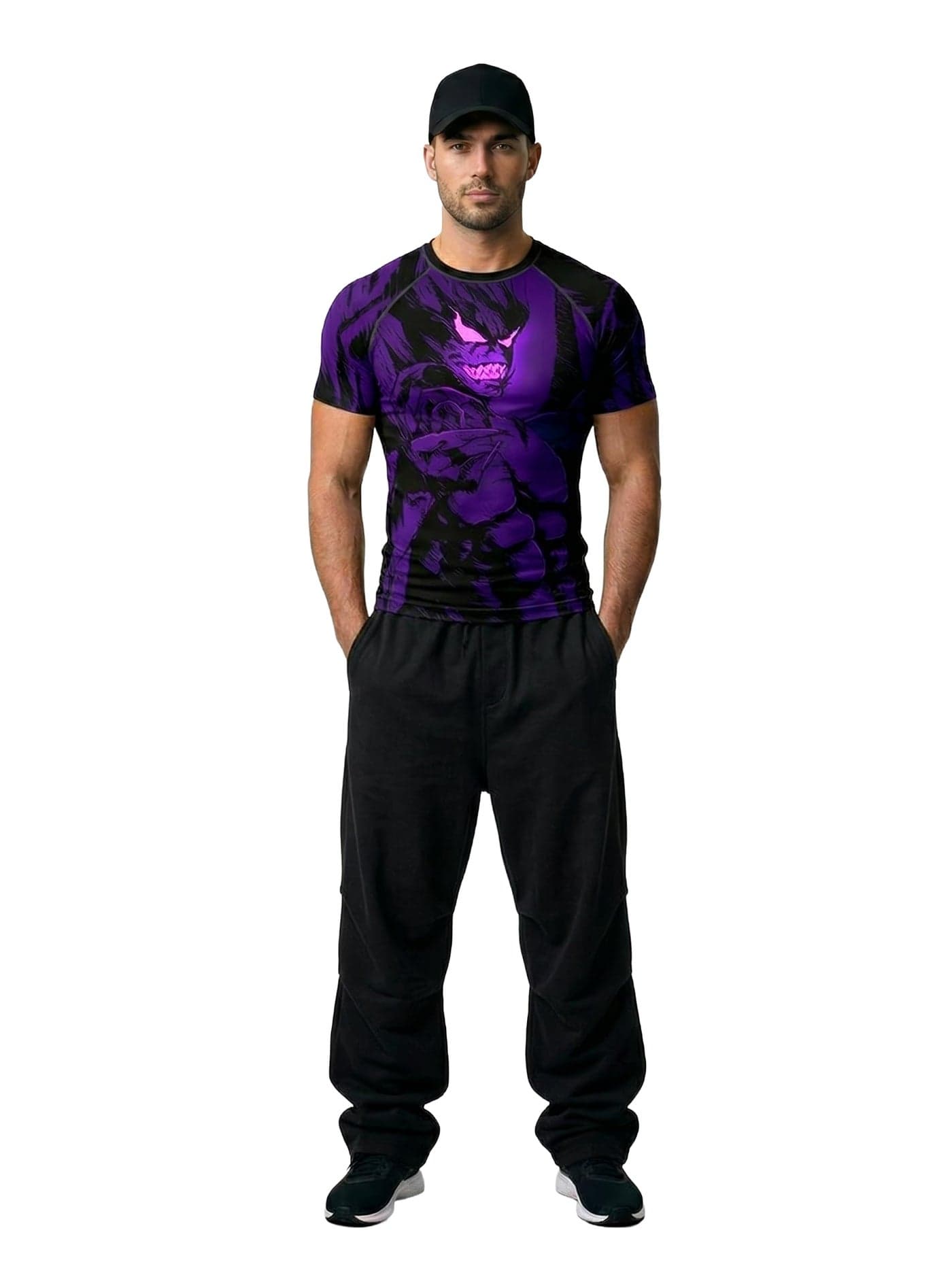AKIBA Athletic Compression Wear Rash Guard Half Sleeve T Shirt L (Purple) - MMA BJJ Training Gym Fitness & Sports Workout Running Cycling Moisture Wicking Fabric