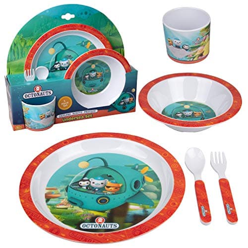Octonauts 5 Piece Dinnerware Set Red Undersea Includes Reusable Raised Edge Plate Bowl Cup Utensils Durable Break Resistant Melamine BPA Free Dishwasher Safe Gift for Toddlers Boys Girls