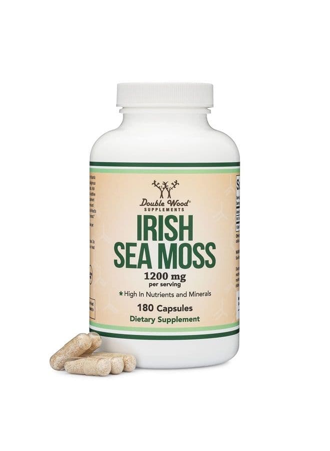 Irish Sea Moss Capsules, More Potent Than Sea Moss Gel Extract (180 Count, 1,200mg per Serving) (from Wildcrafted and Raw Chondrus Crispus) Nutrient Rich Superfood High in Minerals by Double Wood