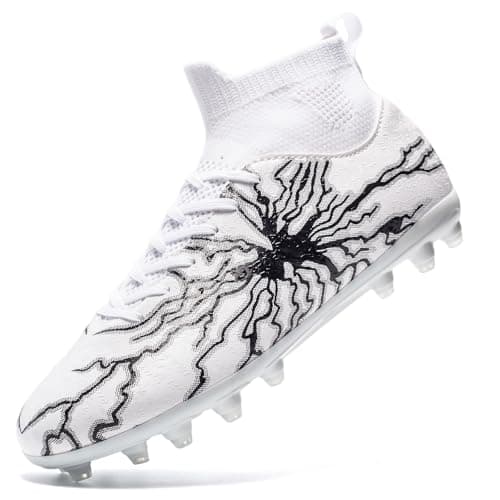 HRJR Kids Soccer Cleats Boys Girls Training Football Cleats Youth Hightop Soccer Shoes for LittleBig Professional Athletic Outdoor Football Shoes White 15 Big Kid