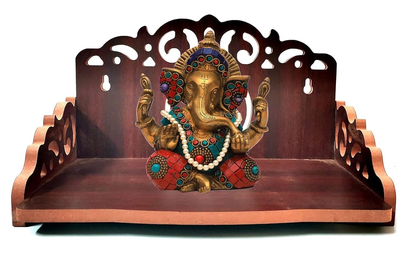 DIVOKAH Plywood Small Wooden Temple for Home Office and ShopWall Hanging TemplesinhasanPooja mandirPooja StandHindola 8 MM Plywood Thickness BR_OMO