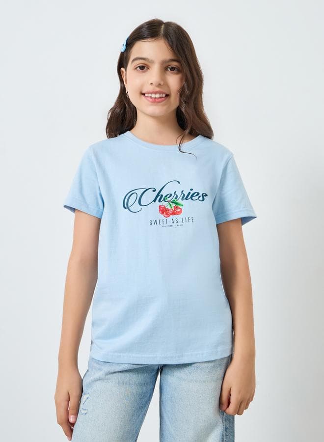 Girls Blue Graphic Print T-Shirt