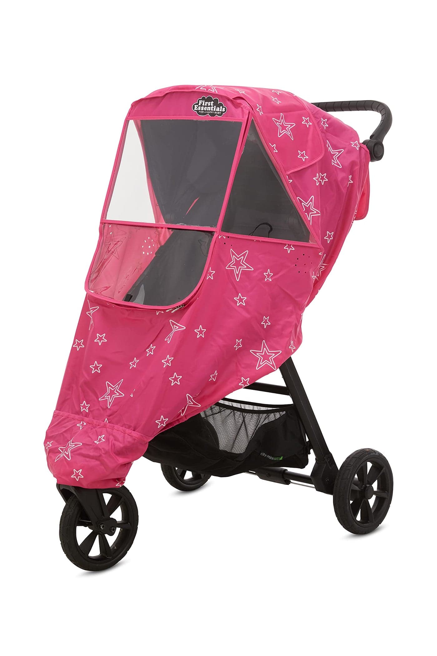 First Essentials Stroller Rain Cover Universal, Baby Travel Weather Shield, Windproof Waterproof, Protect from Dust Snow (Pink)