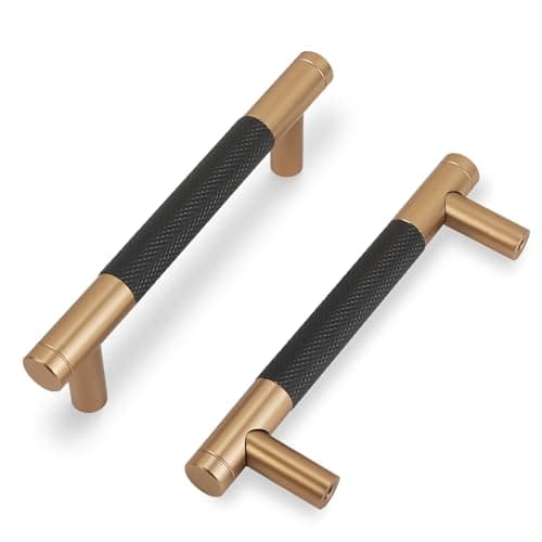 COTYKILEY 10 Pack 3 Inch76mm Matte Black and Champagne Bronze Knurled Cabinet Handles Knurled Kitchen Cabinet Pulls Cabinet Door Handles Kitchen Cabinet Hardware Cupboard Drawer Pulls