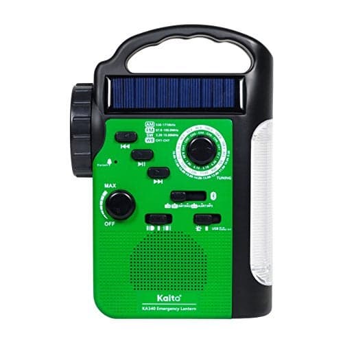Kaito KA340 Solar Dynamo Hand Crank Rechargeable LED Camping Lantern for Emergency AM/FM/SW NOAA Weather Alert Solar Radio with Bluetooth, Flashlight, Phone Charger, MP3 Player & Siren (Green)