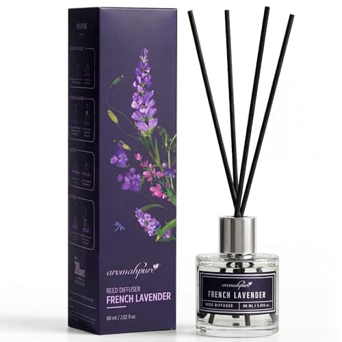 Aromahpure Premium Reed Diffuser Set 60 ML with 4 Fiber Reed Sticks | French Lavender Long Lasting Upto 35 Days | Room Freshener for Bedroom, Washroom, Office | Toxin Free, Aromatherapy, Stress Relief