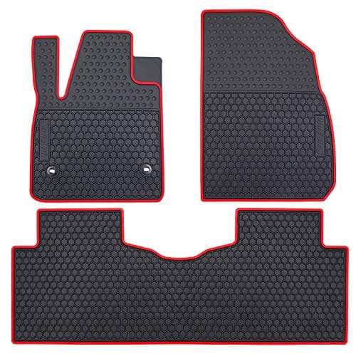 San Auto Car Floor Mats Fit for 2017-2026 Cadillac XT5, 2017-2023 GMC Acadia, 2019-2026 Chevrolet Blazer Front & 2nd Seat Floor Liners Rubber Black Red All Weather Heavy Duty Odorless