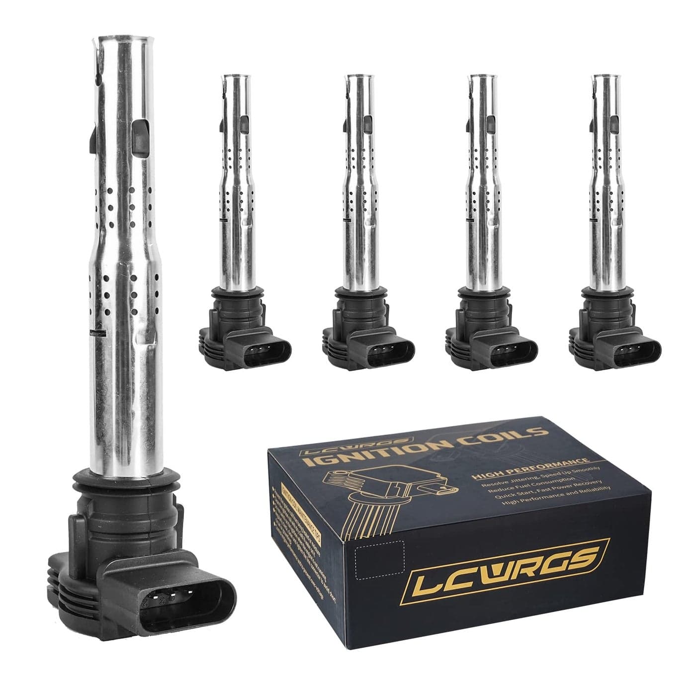 LCWRGS Ignition Coil for L5 25 2005 2006 2007 2008 2009 2010 2011 2012 Volkswagen VW Jetta Rabbit Beetle Passat Golf Tiguan GTI Eos CC Coil Pack Set of 5 Replaces UF575