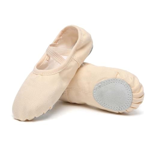 Danzcue Ballet Shoes for Girls-Soft Canvas Dance Slippers with Non-Slip Soles, Ideal Ballet Flats for Toddlers and Kids, Ballet Pink, 9M Toddler