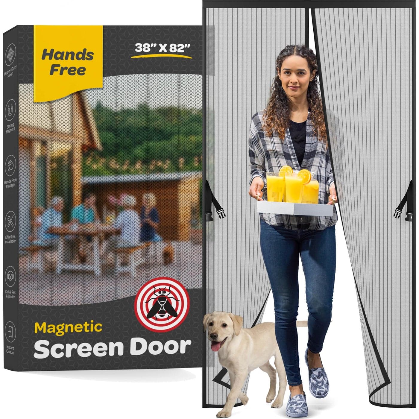 Magnetic Screen Door HandsFree KidPetFriendly Walk Through Self Magnetic Closure Screen Door Mesh StayOpen Option with Buckles Keeps Bugs Out Lets Breeze in Fits Door Size 394 x 827