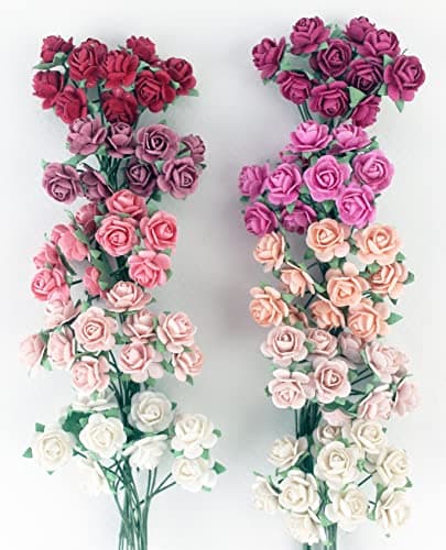 100 Pieces Handmade Artificial Pink Color Mini Roses for Crafts Decoration and Scrapbooking Mulberry Paper Roses 10 CM