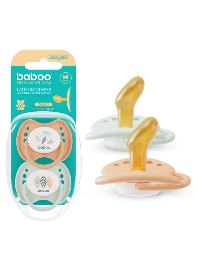 Baboo Latex Orthodontic Baby Pacifier With Sterilizer Box | Orthodontic Nipple Natural Rubber Safe & Soft BPA-Free for Breastfeeding Babies | 0+ Month (Pack of 2)