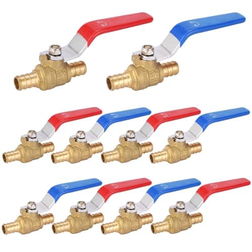 HeSun 10-PCs 1/2 Inch PEX Ball Valves, Full Port Brass Crimp Shut-off Valve, 1/4 Turn for Hot and Cold Water, ASTM F1807,Blue & Red