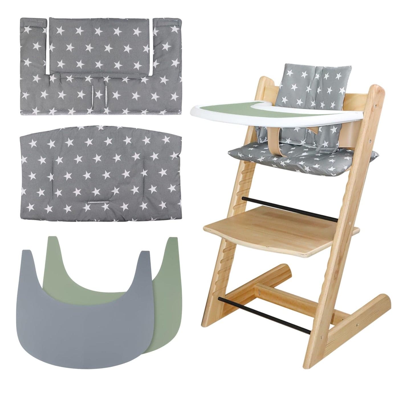 LLHQAMT for Tripp Trapp High Chair Cushion Comfortable for Tripp Trapp High Chair Cushion with Two High Chair Placemat for Tripp Trapp Cushion Set Makes It More Comfortable for Baby Gray Stars